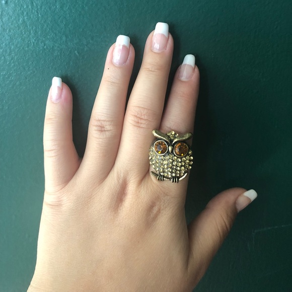 Orange Rhinestone Gold OWL ring - Picture 3 of 5